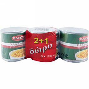 Κονσέρβα BARON καλαμπόκι 2+1 ΔΩΡΟ (3x170g)