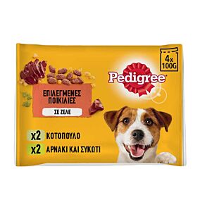 PEDIGREE τροφή σκύλου κοτόπουλο και αρνί σε ζελέ 4x100g