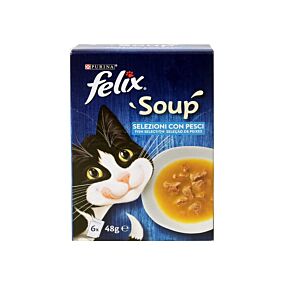 PURINA Felix Soups υγρή τροφή γάτας με μπακαλιάρο, τόνο και γλώσσα 288g