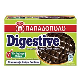 ΠΑΠΑΔΟΠΟΥΛΟΥ Digestive μαύρη σοκολάτα 30% λιγότερη ζάχαρη 200g