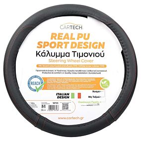 CARTECH κάλυμμα τιμονιού Real PU Sport Design μαύρο Medium