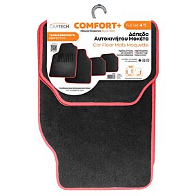 CARTECH δάπεδα μοκέτα Comfort+ μαύρο-κόκκινο 4τεμ.