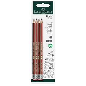 FABER CASTELL μολύβια Dessin 2000 B με γόμα 4τεμ.