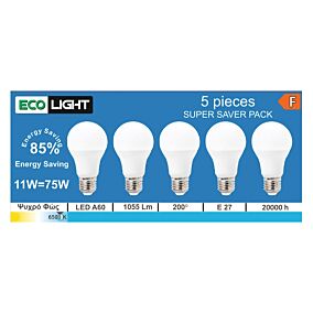 ECOLIGHT λάμπα LED A60 E27 ψυχρό 5τεμ.