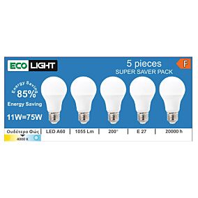 ECOLIGHT λάμπα LED A60 E27 ουδέτερο 5τεμ.