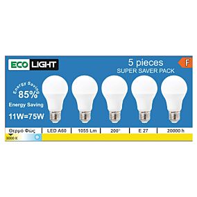 ECOLIGHT λάμπα LED A60 E27 θερμό 5τεμ.