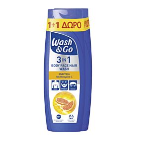 WASH & GO αφρόλουτρο & σαμπουάν Vitamin C 3 σε 1 360ml 1+1 ΔΩΡΟ